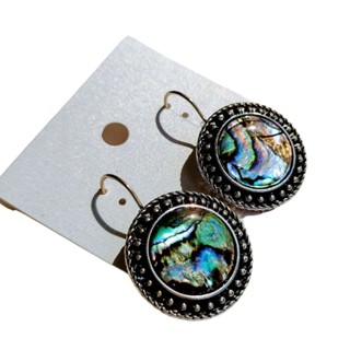 Brinco Abalone Natural e Pedras Naturais Folheado a Prata Anzol