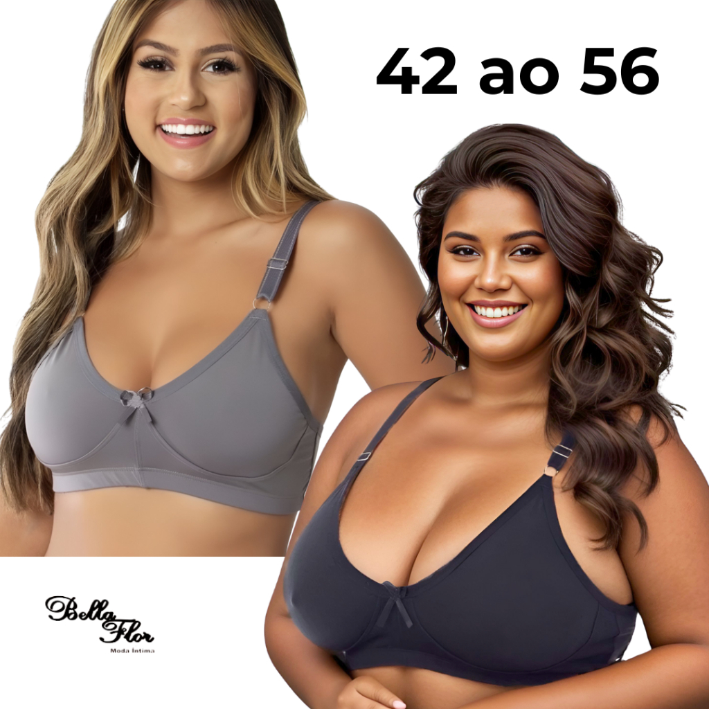 Kit 2 Sutiãs Reforçados Alta Sustentação Sem Bojo Lingerie Plus Size em Oferta na Shopee