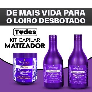 Kit de Hidratação Capilar Matizador Platinum Para Cabelo Loiro 500ml Maycrene 3 itens shampoo condicionador hidratacao