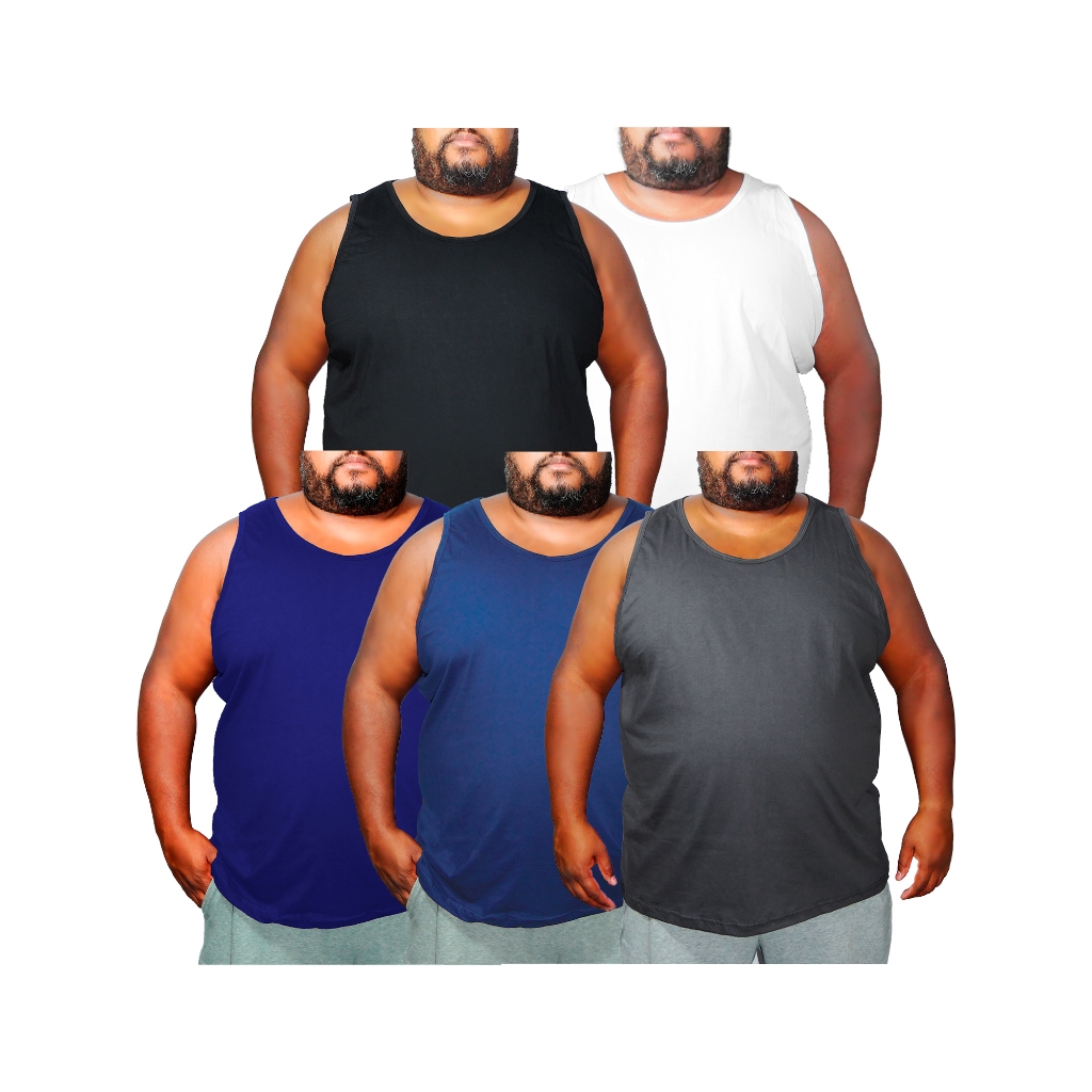 Kit 5 Camisetas Regata Plus size Masculina Algodão Lisa Básica Tradicional Sem Estampa Confortável Dia a Dia Leve Treino