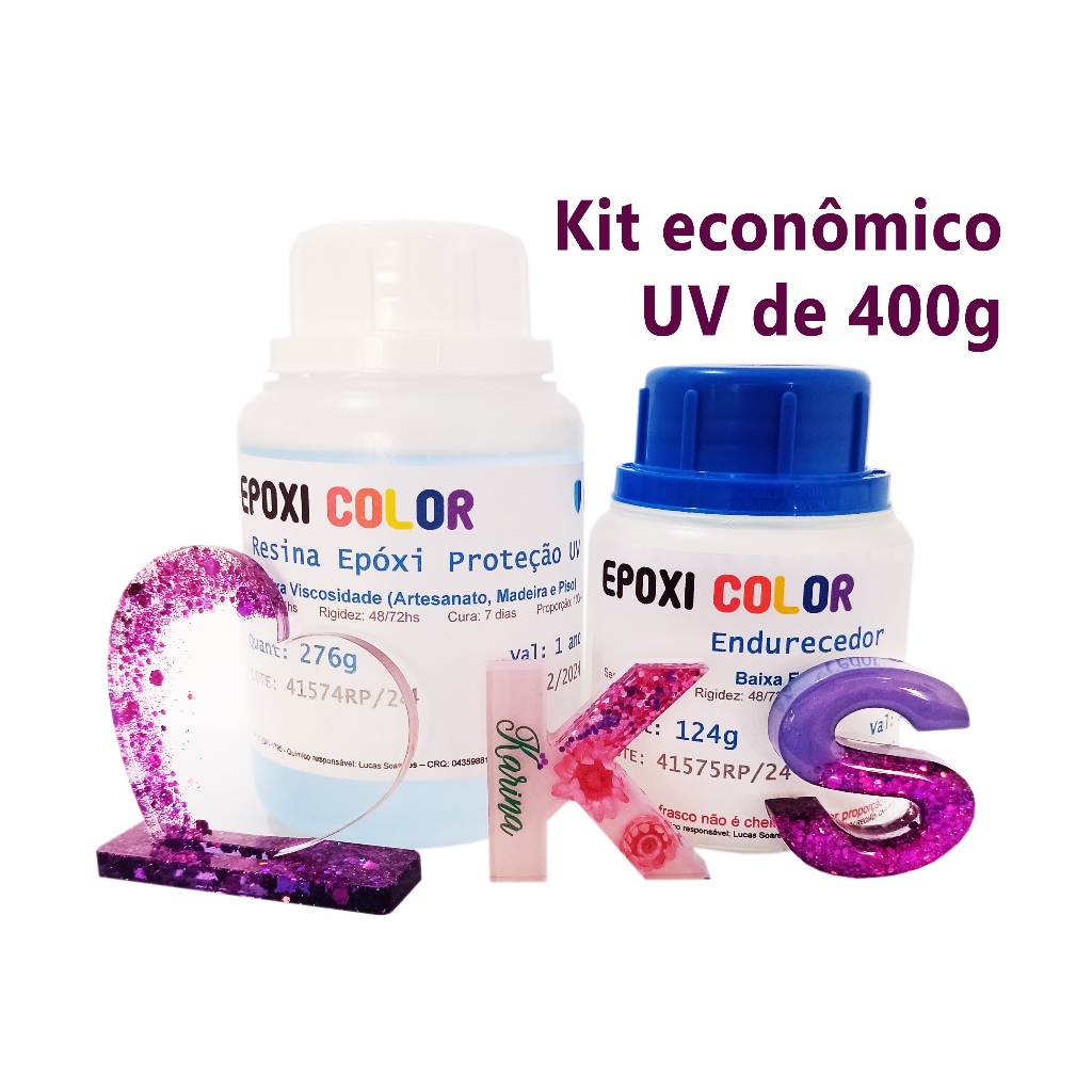 Resina Epóxi UV para Artesanato Baixa Viscosidade + Endurecedor (Kit 400g) Epoxi Color