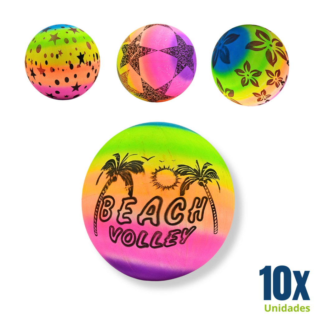 Kit 10 Bola Praia em Vinil Estampa Coloridas