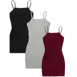 Kit C/3 Vestido Alcinha Midi Canelado Preto/Bordô/Cinza Tamanho - P,M,G,GG Envio Direto da Fabrica