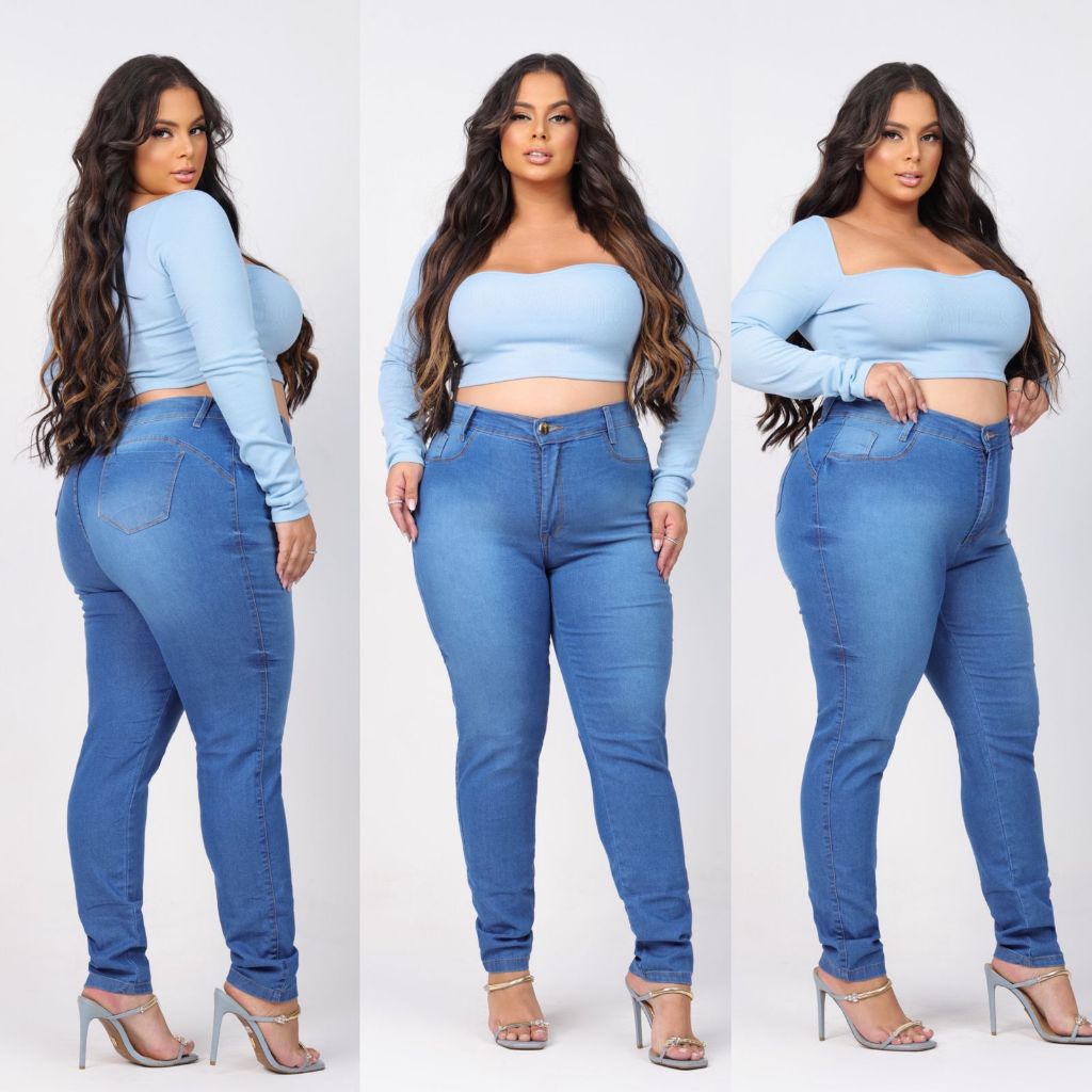 Calça clara levanta Bumbum Jeans Plus Size Feminina Com Lycra em Oferta na Shopee