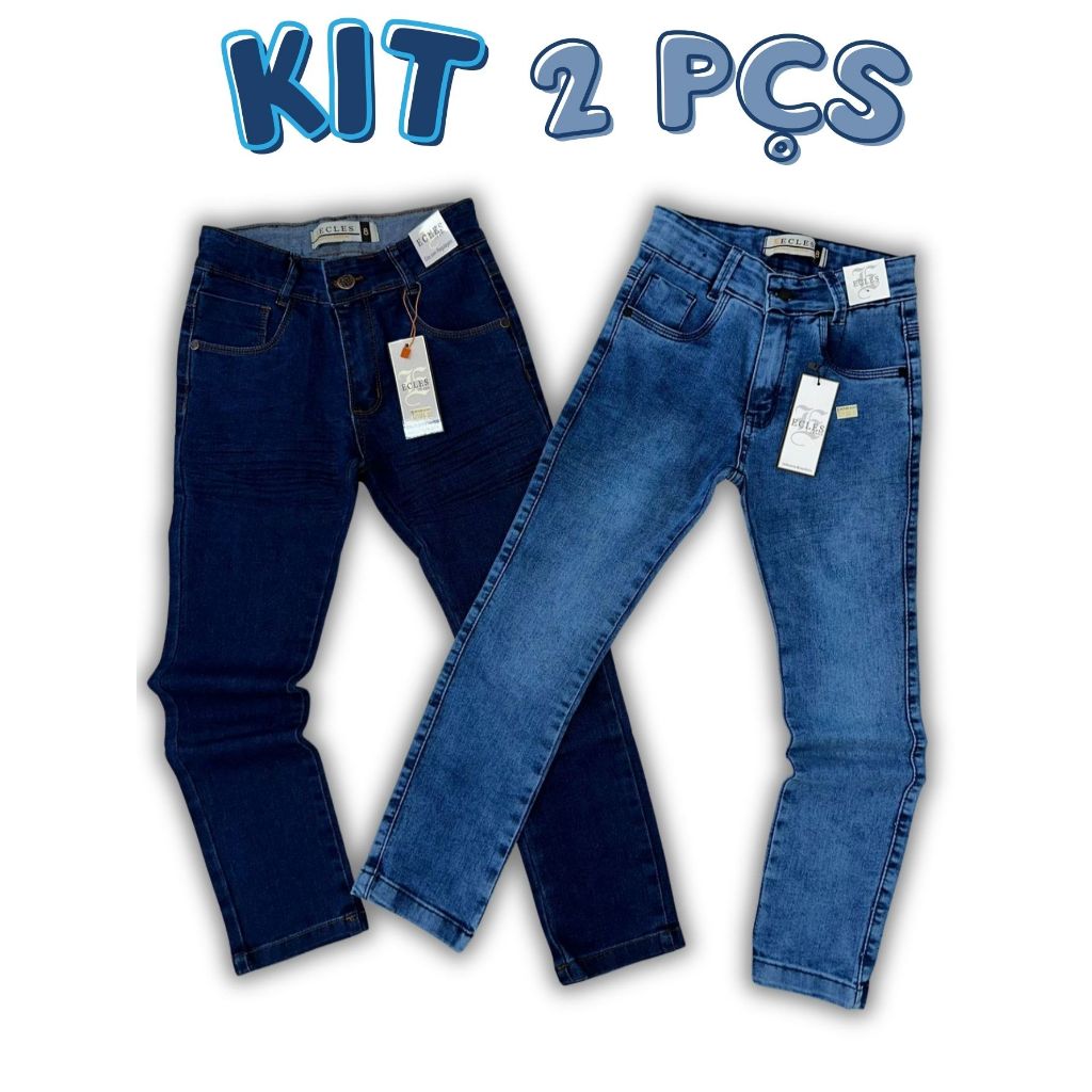 Kit Calça Jeans Infantil Para Meninos 4, 6, 8, 10, 12, 14, e 16 anos em Oferta na Shopee