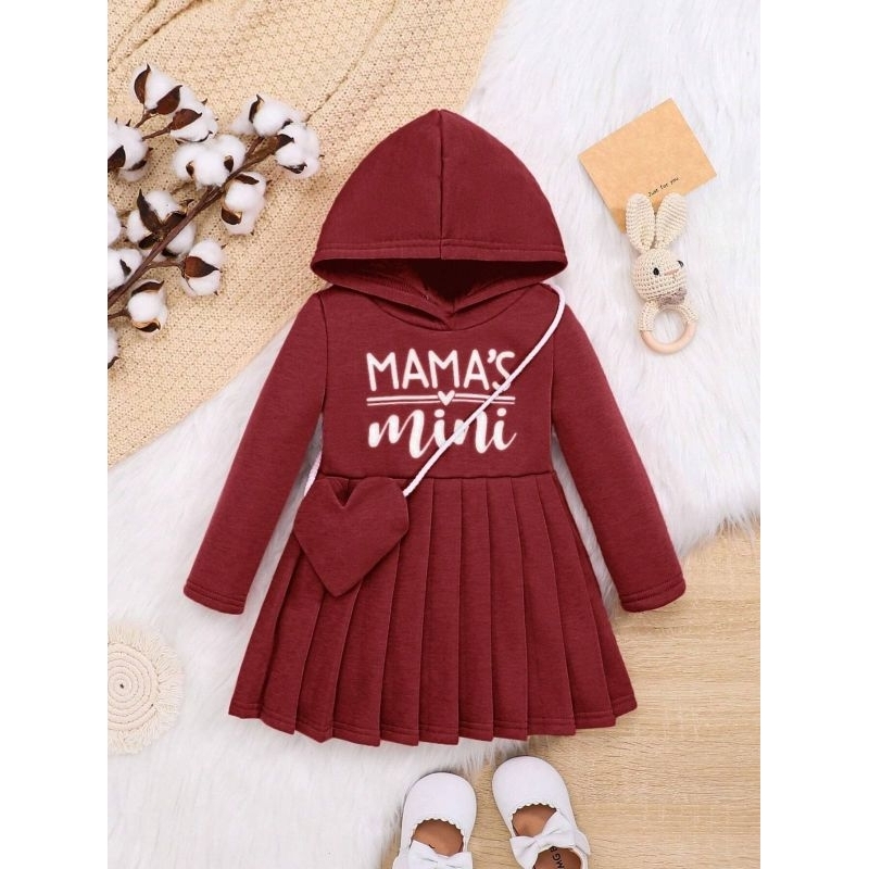 Vestido infantil bebê manga longa capuz e bolsinha inverno quentinho estiloso blogueirinha