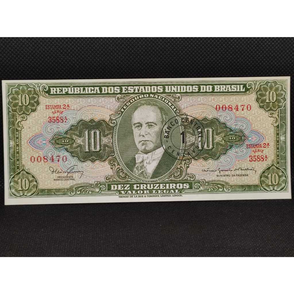 Cédula dez cruzeiros com carimbo de 1 centavo C114 FE
