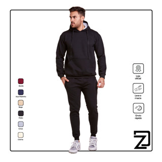 Conjunto Moletom Masculino Adulto Com Bolsos e Capuz P M G GG