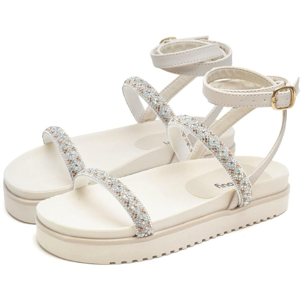 Sandalia Rasteirinha Dubuy Feminina Glitter Off White Jade 2059FG - Women Shoes