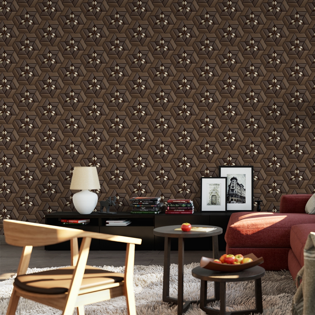 Papel De Parede Para Sala Mandala Marrom Branco Adesivo Lavável Quarto Banheiro Escritório 3D