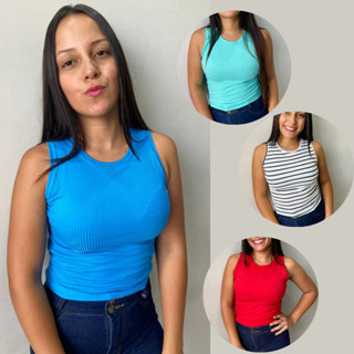 Blusa Regata feminina Isis malha canelada básica