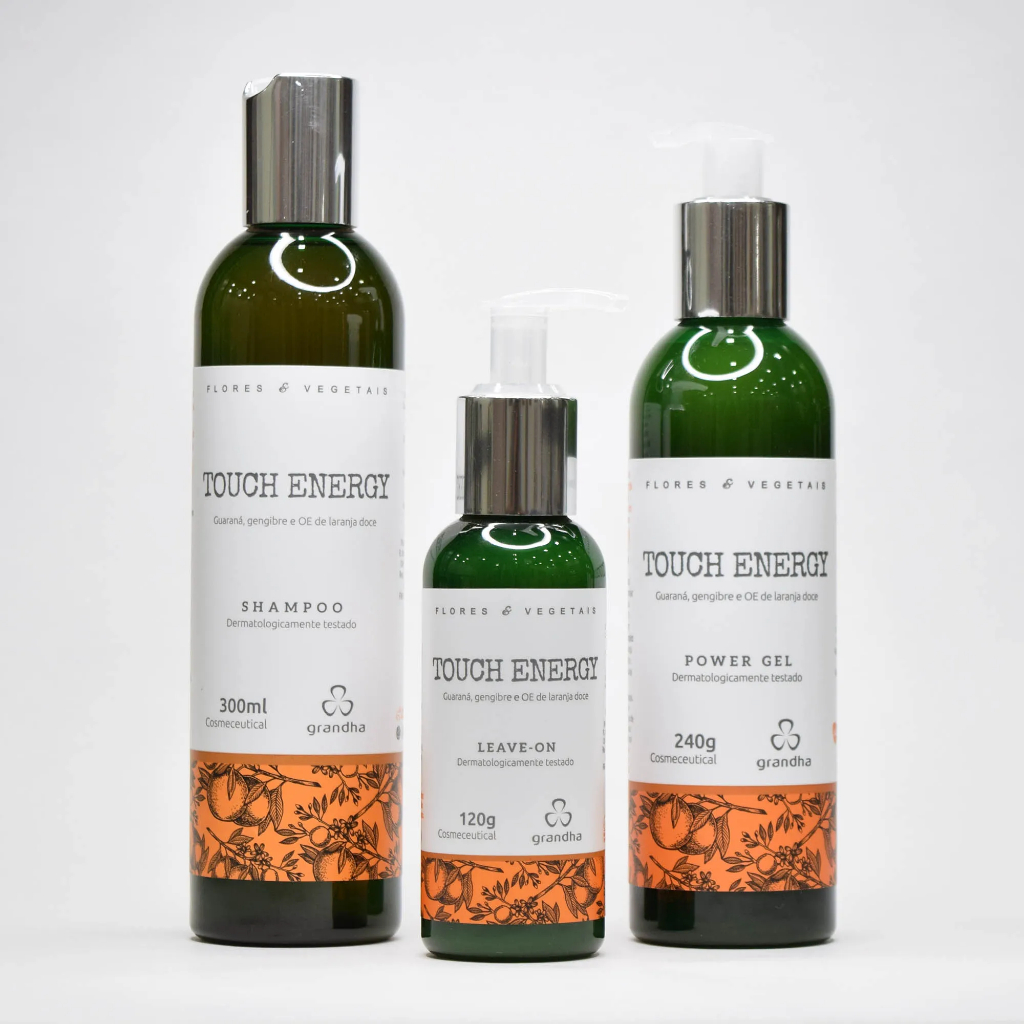 Shampoo Condicionador e Leave on - Kit Touch Energy  p/ Revitalizar e Estimular o Sistema Capilar
