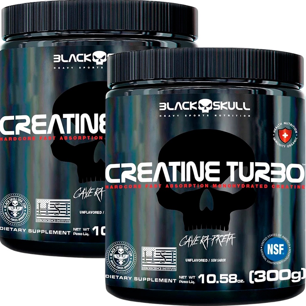 KIT 2X CREATINE TURBO 300G CREATINA ORIGINAL BLACK SKULL SABORES