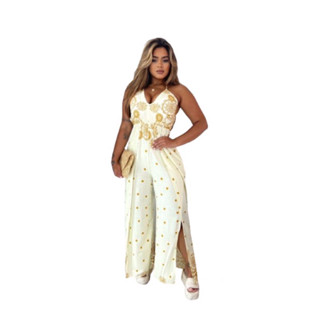 Macacão Feminino Pantalona Fenda Alcinha Costa Nua