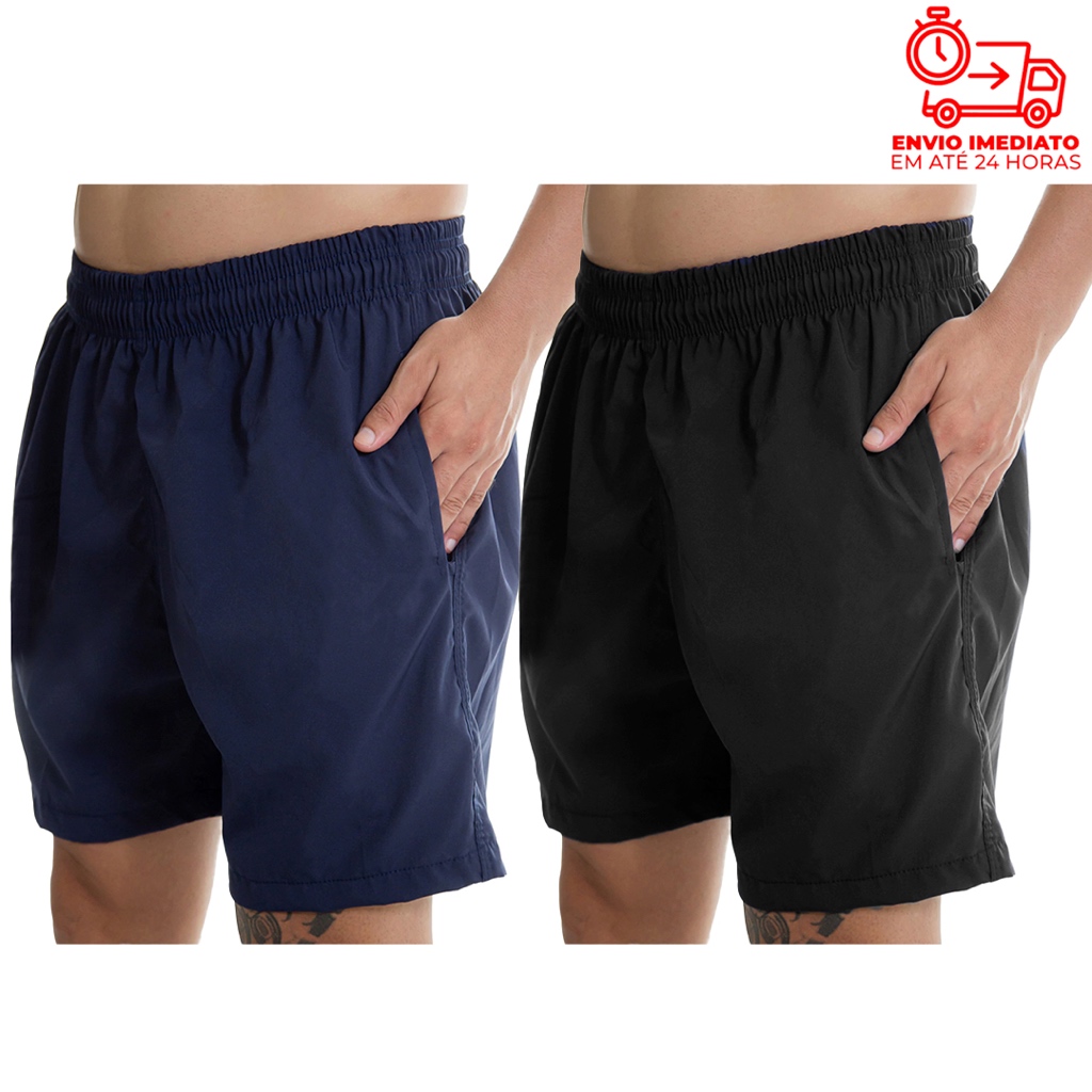 Kit 2 Shorts Mauricinho em Tactel Liso com Elástico e Cordão Embutido - Bombey