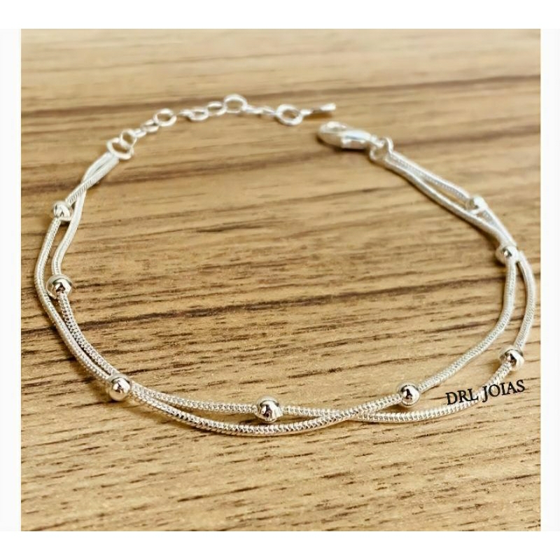 Pulseira Prata 925 Bolinha Dupla Certificado Garantia. em Oferta na Shopee