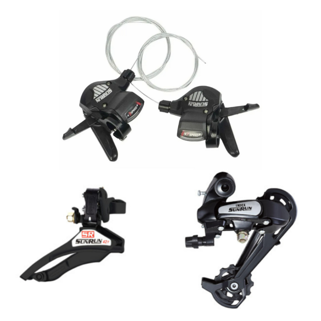 Kit Alavanca de Câmbio 21v GTA s/ Manetes + Câmbio Dianteiro + Cambio Traseiro Sunrun 7V/8V 21v 24v
