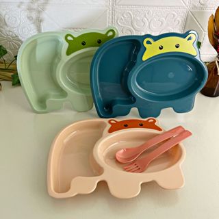 Kit 3 Peças Alimentação Prato Infantil Bebê Papinha com Divisória + Garfo + Colher em Oferta na Shopee