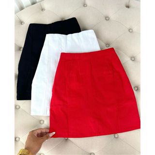 Short Saia Feminino Cintura Alta Bengaline Ziper Lateral Curta Com Lycra Elastano