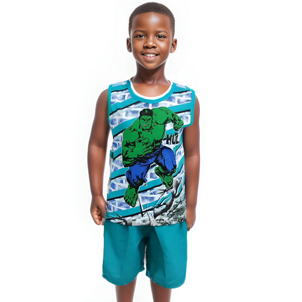 Conjunto Camiseta e Short Confortavel Masculino Infantil Tactel Estampadas Hulk