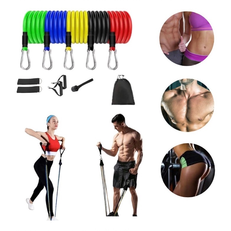Kit Elásticos Exercícios Musculação Pilates Funcional 11 Peças