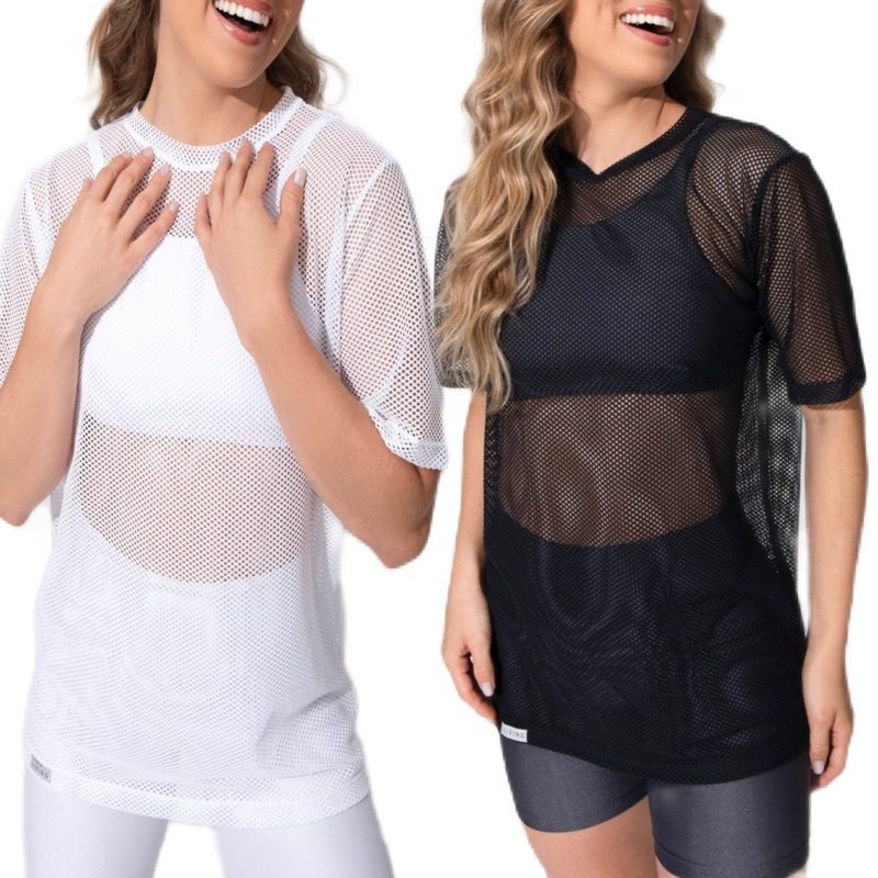 Blusa Feminina de Tela Arrastão Roupa de Academia Fitness Camiseta Feminina Oversized em Oferta na Shopee