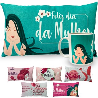 Kit Almofada Grande 37cm Decorativa Com Caneca Dia Das Mulheres/ Mães Festa Surpresa namoradas pedido de casamento declaração de amor recordação Internacional Presente