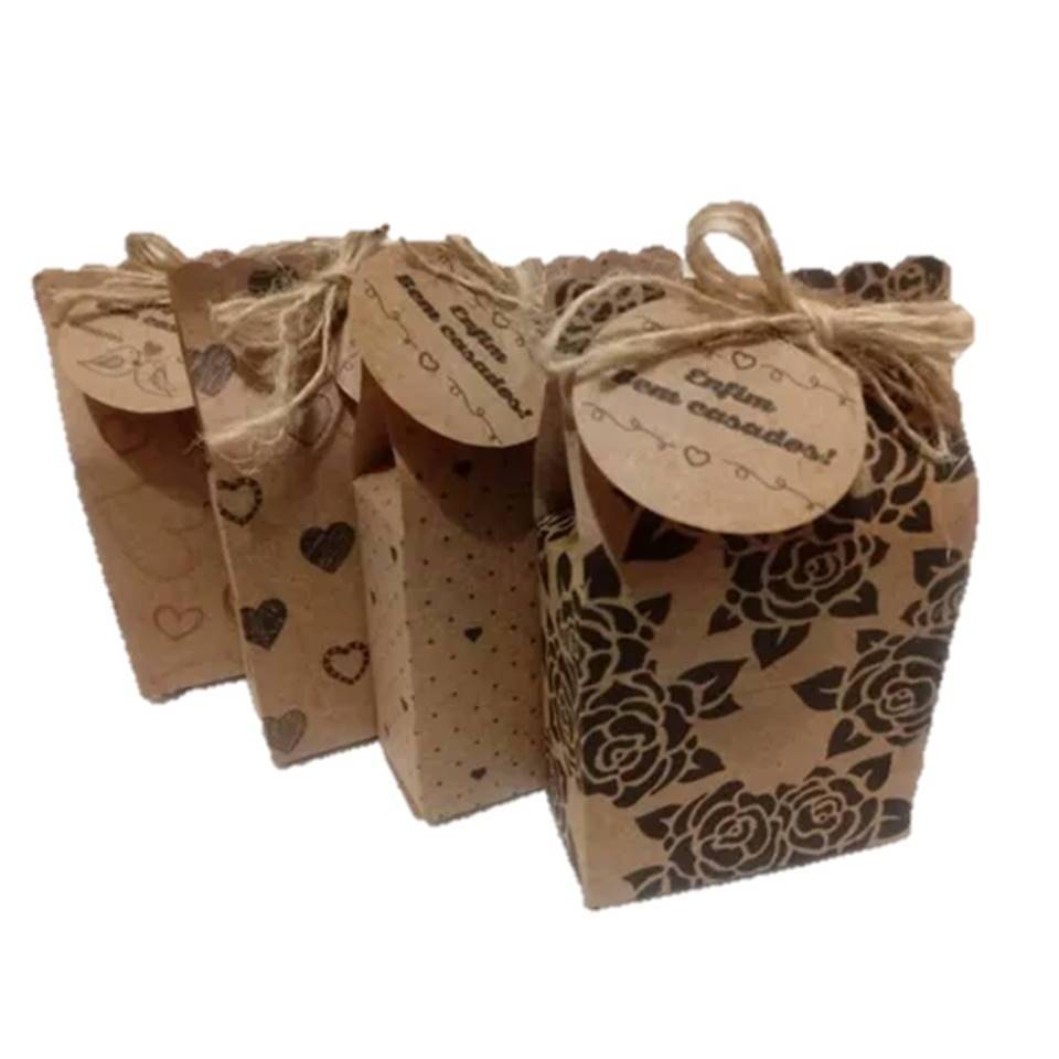 Caixinha Para Bem Casados Kraft Com Tag Personalizada - 150u