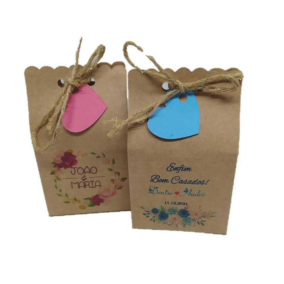 Caixinha para bem casados brownie pão de mel personalizada kraft