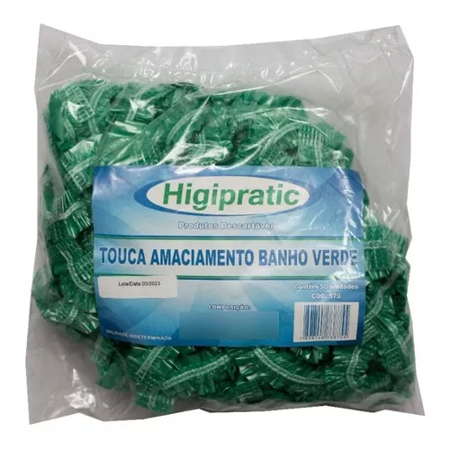100UN Touca Plástica para Banho Descartável Verde Higipratic