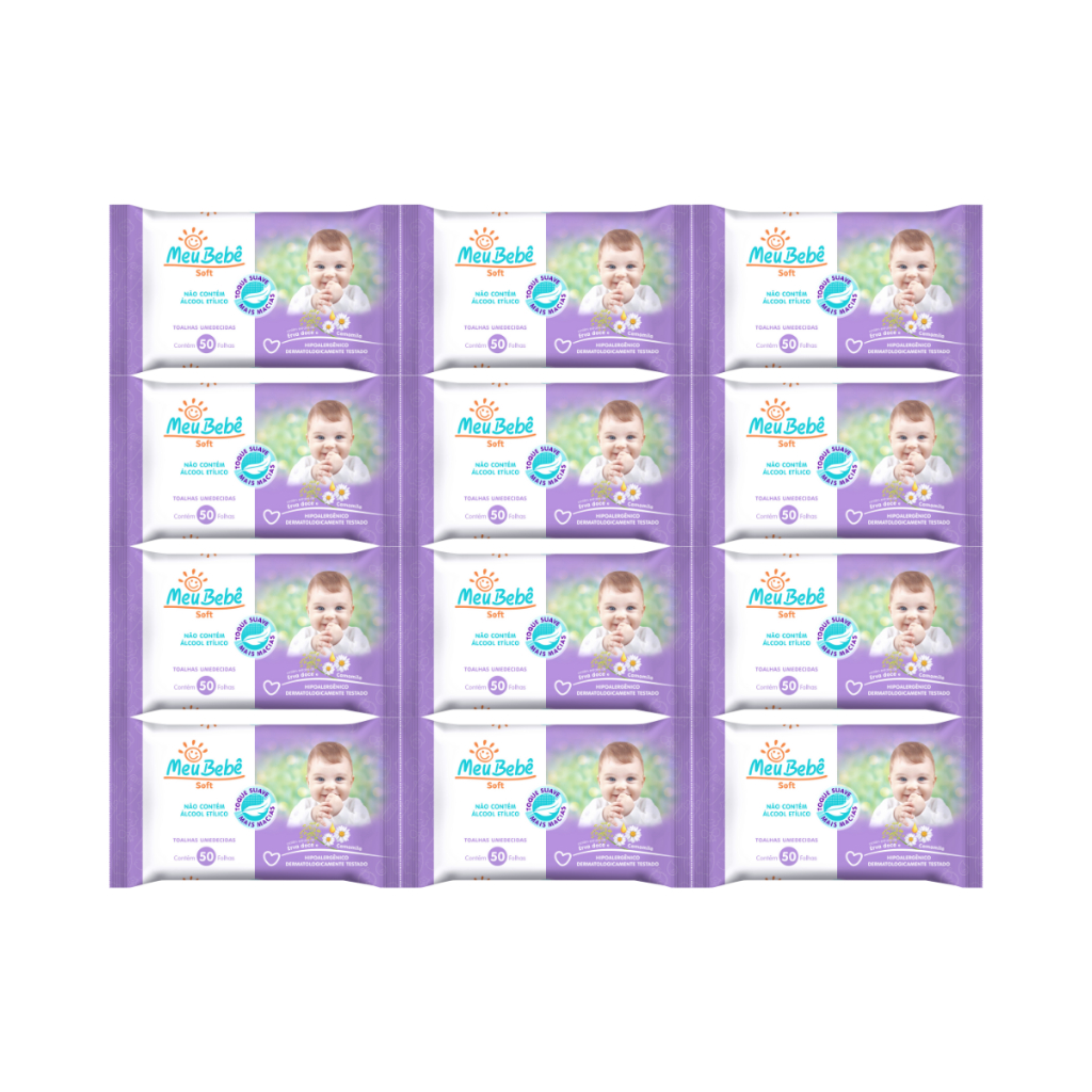TOALHA UMEDECIDA MEU BEBE SOFT KIT600 (12PCTS X 50FLS) em Oferta na Shopee