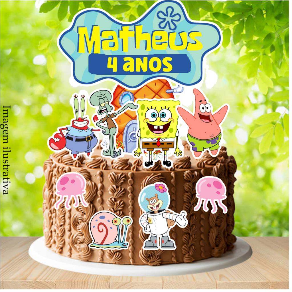Topo de bolo personalizado Bob Esponja (LEIA A DESCRIÇÃO) em Oferta na Shopee
