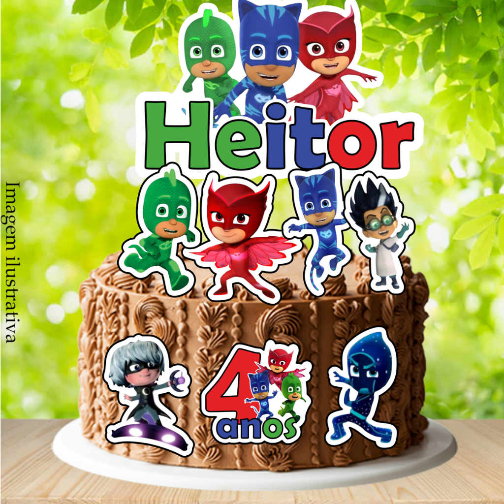 Topo de Bolo Personalizado PJ Masks Heróis de Pijama
