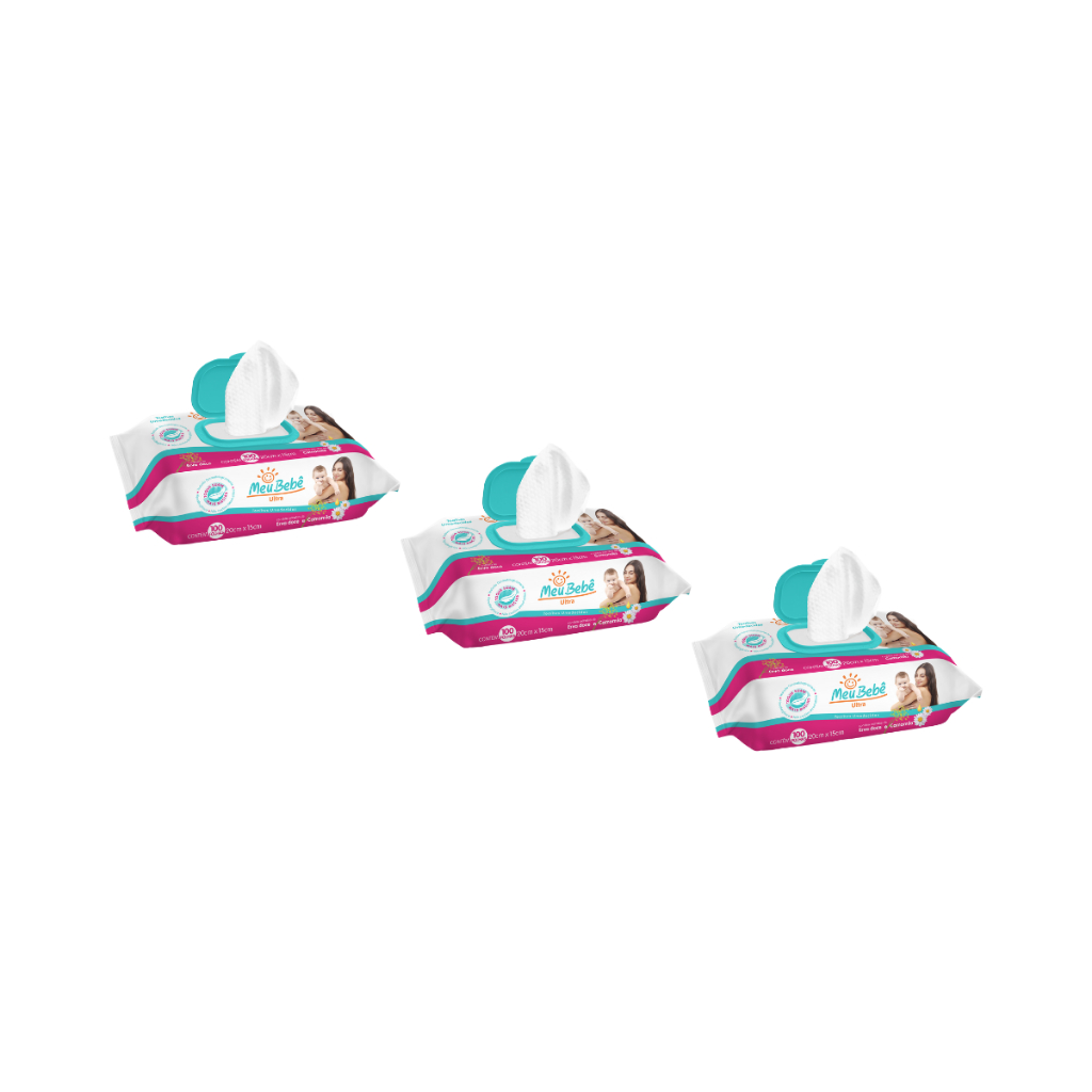 KIT 3 TOALHAS UMEDECIDAS MEU BEBE ULTRA 300 FOLHAS em Oferta na Shopee