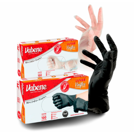 Kit 300 Luva Vabene Viniflex Descartável - Rosa, Preta e Transparente - Tamanhos P, M, G