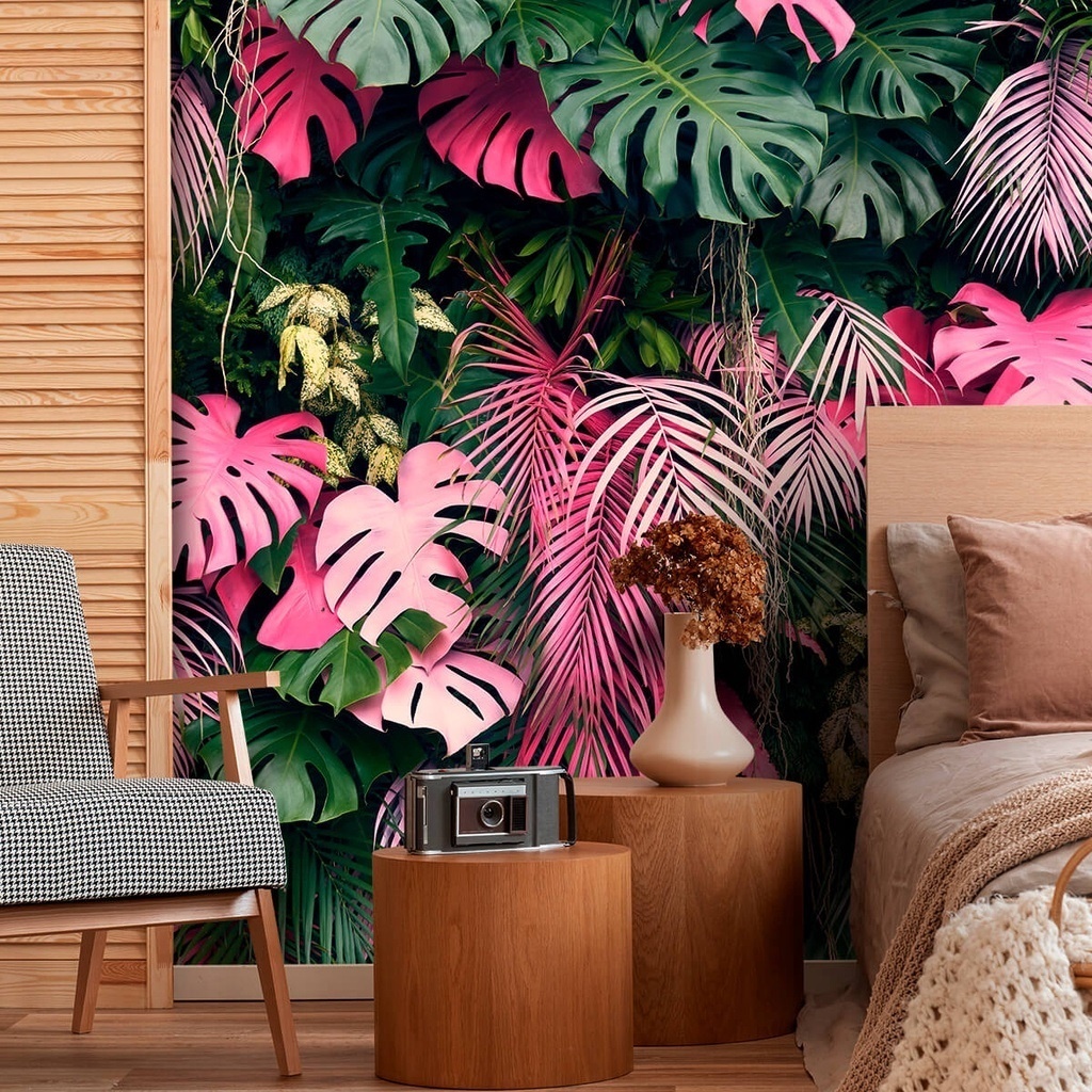 Papel de Parede Autocolante Jardim Vertical Rosé Folhagem Adesivo 2,00m