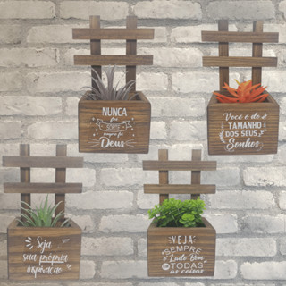 4 Vasinhos Cachepots Para Flores E Suculentas De Parede Com Frases