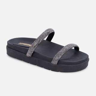 Sandália Feminina Papete Flatform Tiras Strass Brilho