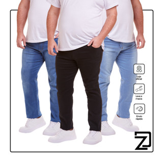 Kit 3 Calças Jeans Plus Size Básica Slim Masculina Com Elastano