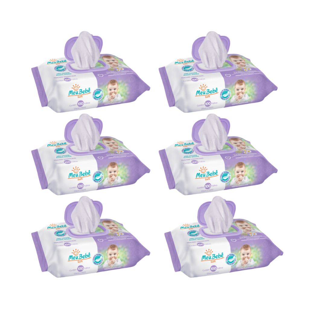 TOALHA UMEDECIDA MEU BEBE SOFT 600FLS (6und x 100Fls) em Oferta na Shopee