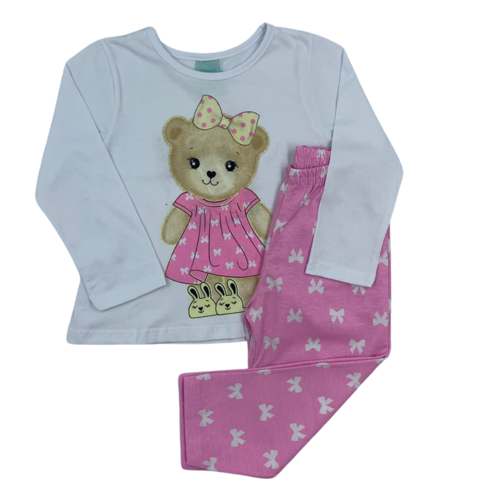 Pijama Fem Longo Ursinha Camisola - 1 A 3 - Kyly