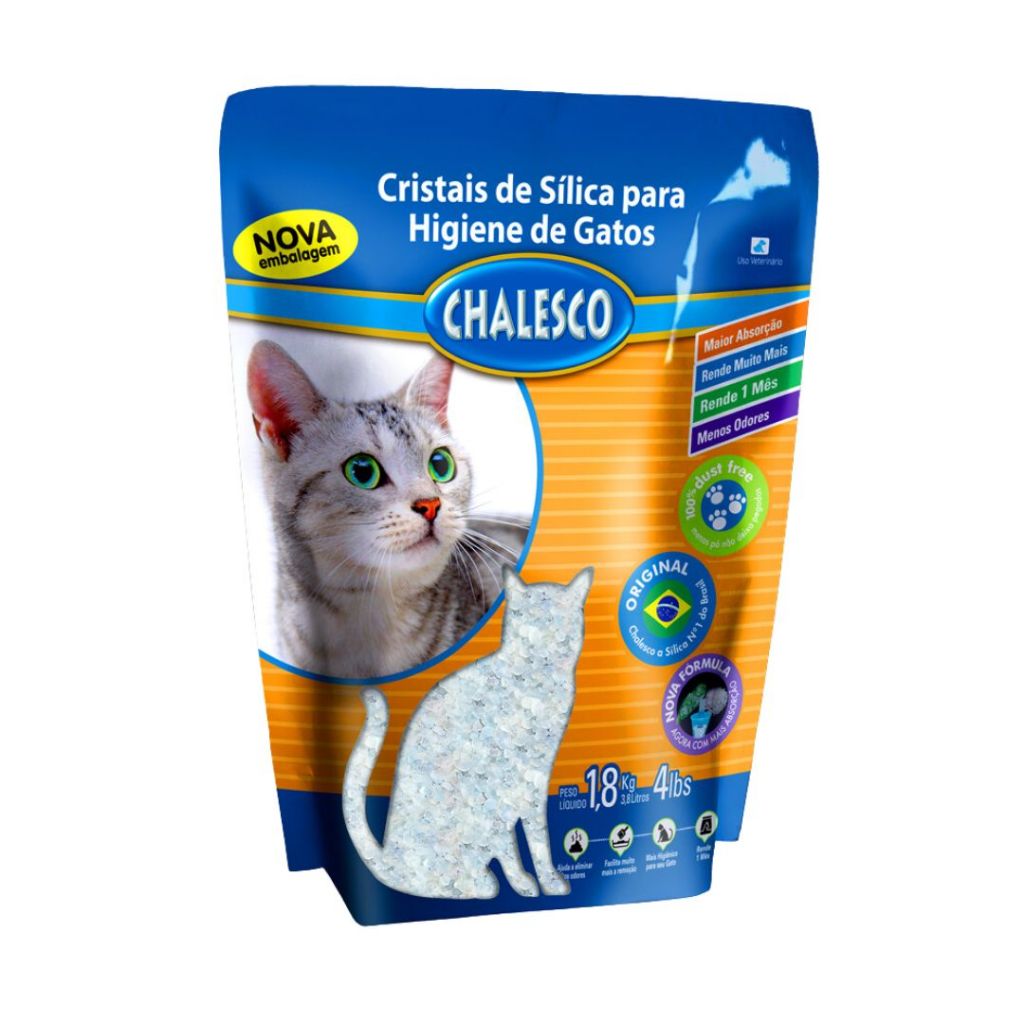 Detalhes do Areia Cristais de Silica Grossa para Gatos Silica Chalesco 1,8 Kg