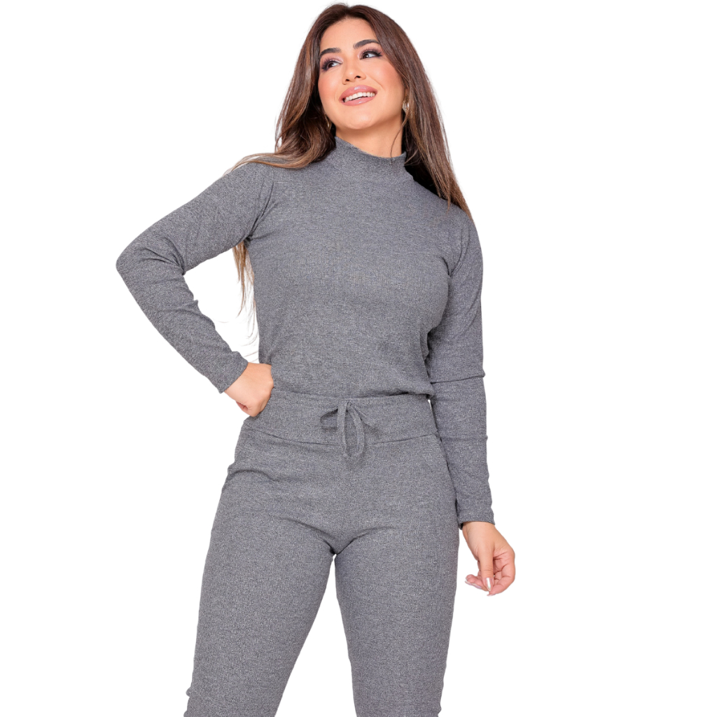 Conjunto Feminino de Frio Calça Jogger Mais Blusa Casaco Agasalho Cacharrel Gola Alta Inve...