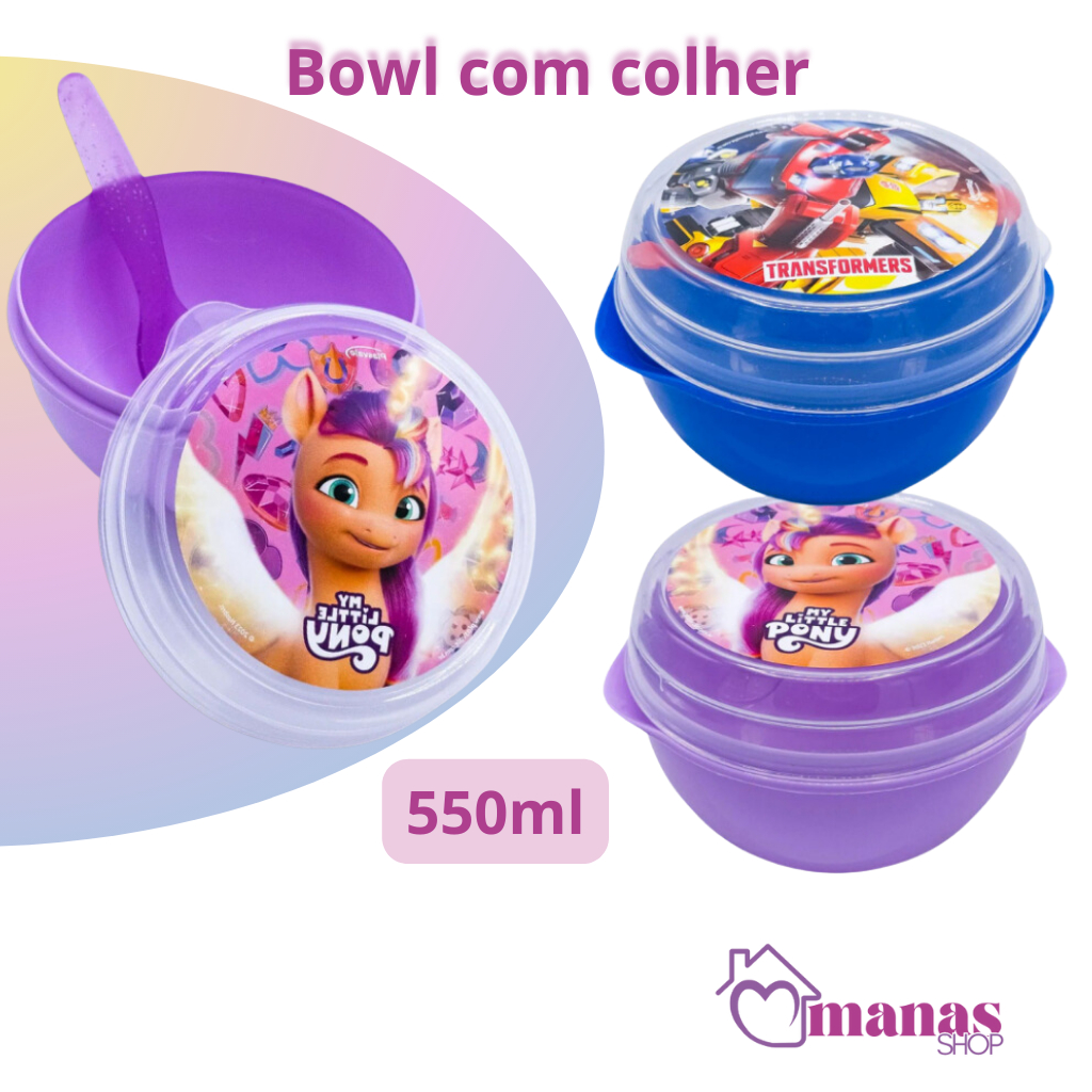 Bowl com Tampa e Colher Infantil Plasvale / Pote frutas / Pote sopa / lanchinho