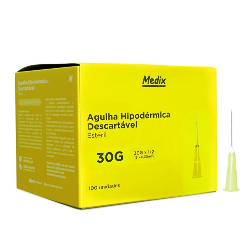 Caixa C/100 Agulhas Descartável 13x0,30 (30g) Amarela (Fina)  - Medix em Oferta na Shopee