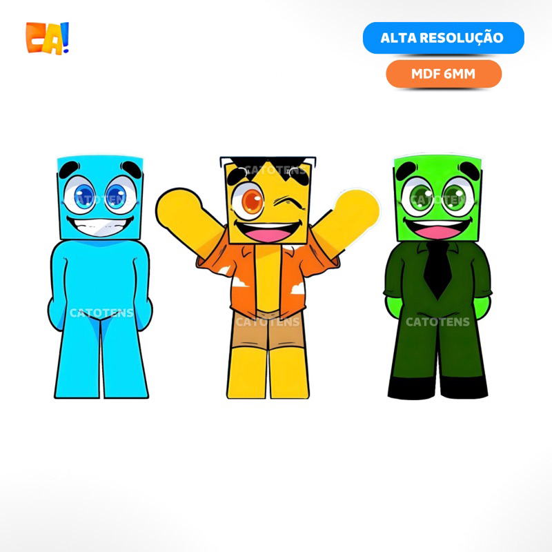 Display de chão MDF 3 unidades Turma do Problems 60cm a 95cm | Melxicano, Stick e Problems Minecraft catotens