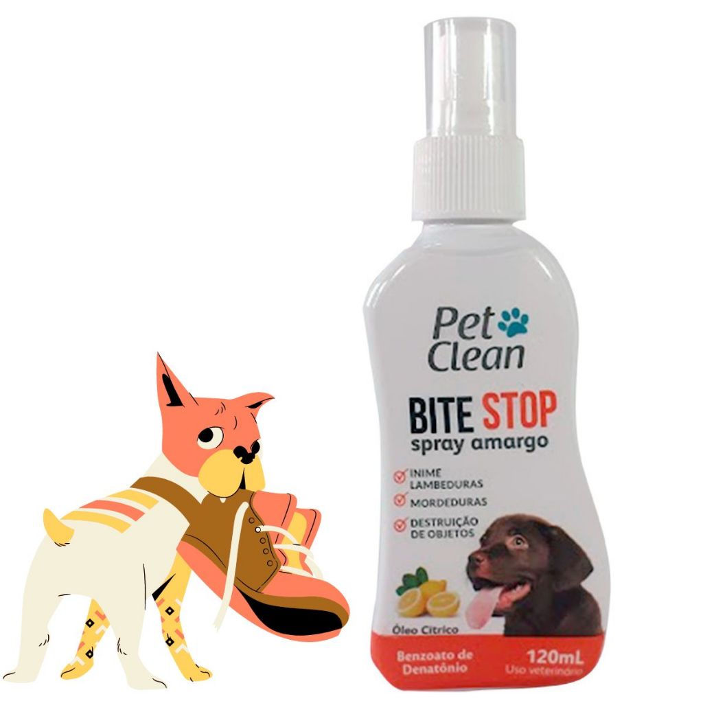 Kit 3 Bite Stop Pet Clean Spray Adestrador Amargo Repelente Amargo para Cachorro