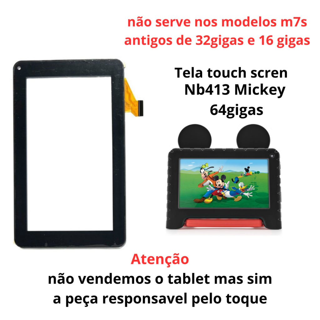 tela touch Tablet Nb413 Mickey 4gb 64gb 7 Android 13 Multi