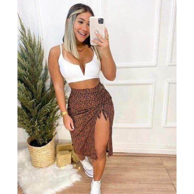 Saia MIDI com fenda ajustável moda blogueira em Oferta na Shopee