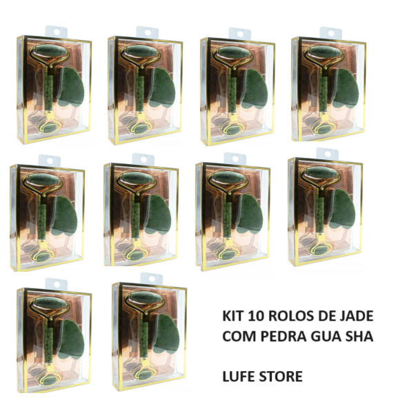 Kit Com 10 Rolos De Jade E Pedra Gua Sha